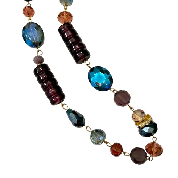 Vintage 1990’s multi shape faceted beads purple, blue & gold-tone Long necklace - Picture 3 of 9